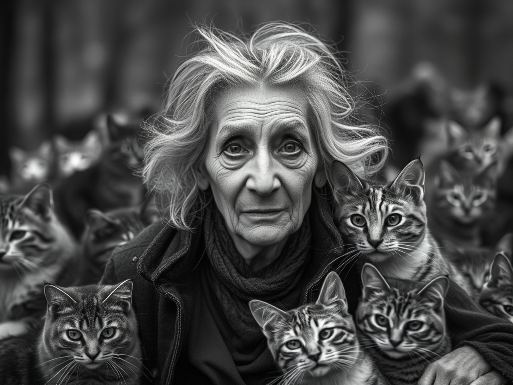  La Cat Lady (Gattara) è una donna sola, anziana, brutta e povera, che si prende cura di molti gatti.