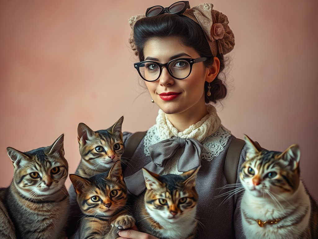 Donna zitella con tanti gatti