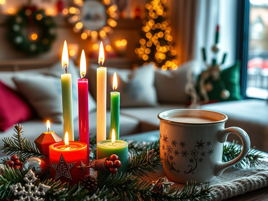 Candele di Natale e cioccolata calda